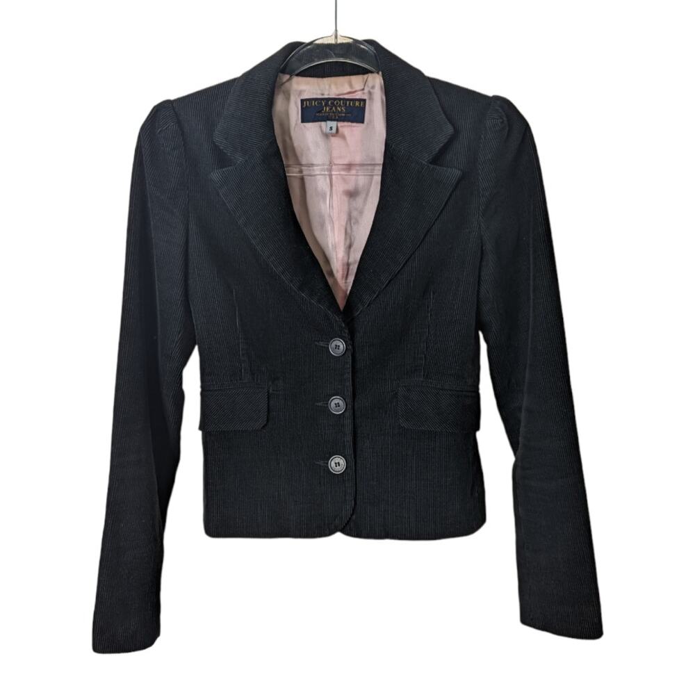 Vintage Y2K Juicy Couture Black Corduroy Blazer 3 Button Cotton Size Small